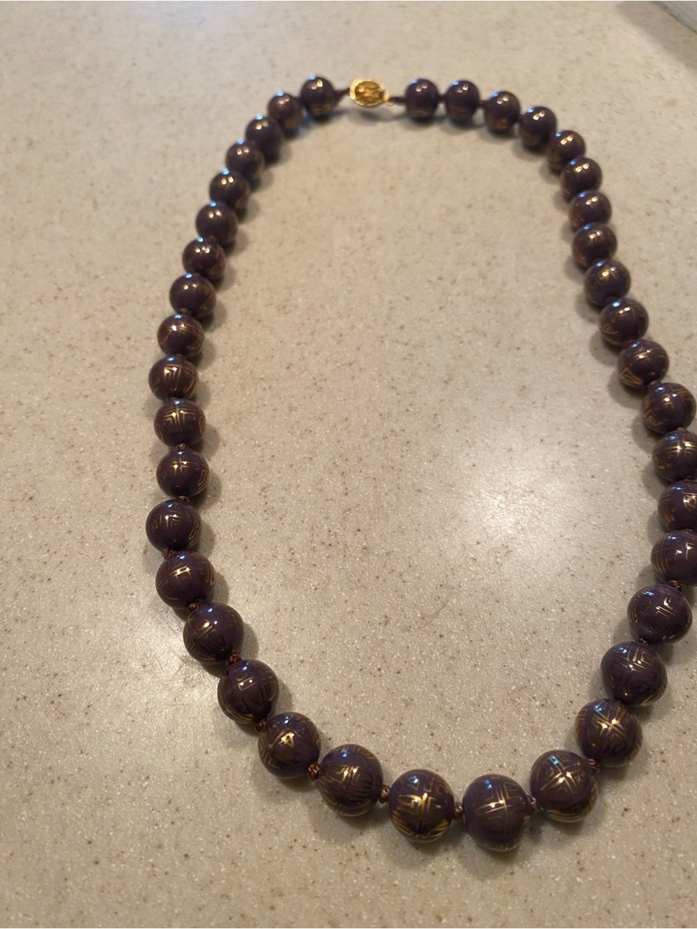 Vintage Purple Beaded Necklace with Gold Accents